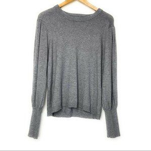 Magaschoni Grey Knit Balloon Puff Sleeve Pullover Sweater